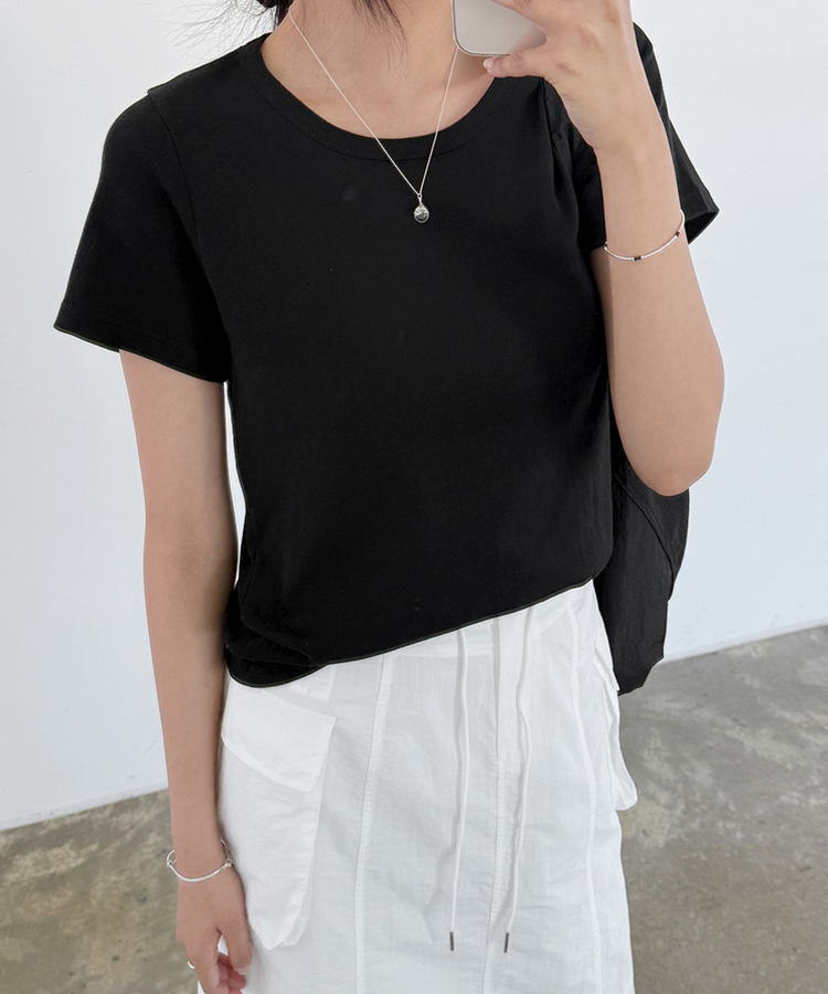 半袖Tシャツ Uネック半袖Tシャツ(7color) BLACK
