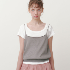 ノースリーブ ベーシックシースルーキャミソール GREY