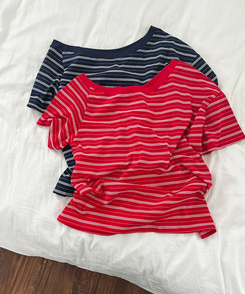 半袖Tシャツ ワンショルダーストライプ半袖Tシャツ