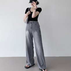 【丈別】ポケットワイドデニムパンツ GREY BLUE