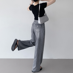 【丈別】ポケットワイドデニムパンツ GREY BLUE