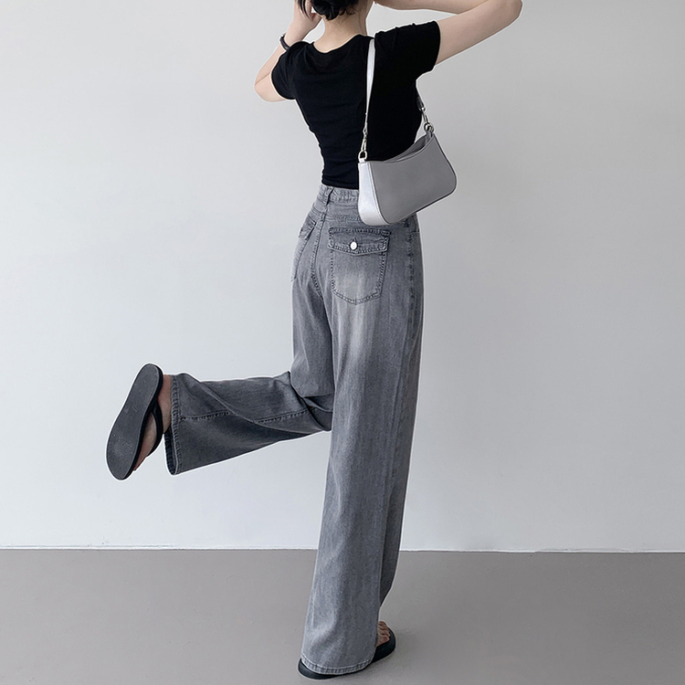 【丈別】ポケットワイドデニムパンツ GREY BLUE