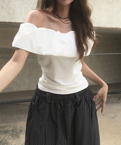 ブラウス サイドシャーリングオフショルダーブラウス WHITE