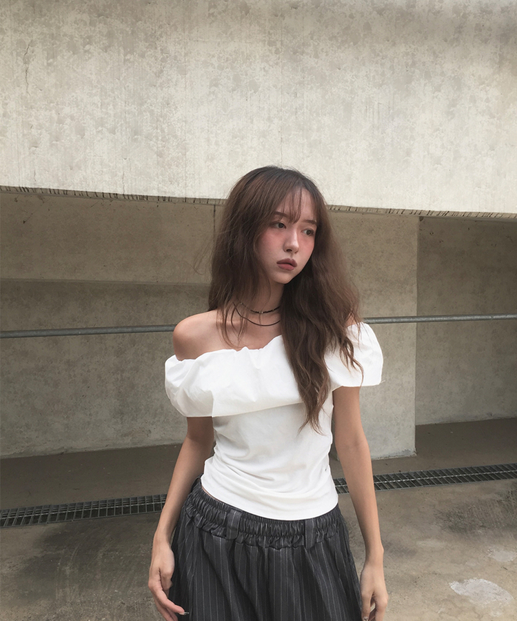 ブラウス サイドシャーリングオフショルダーブラウス WHITE