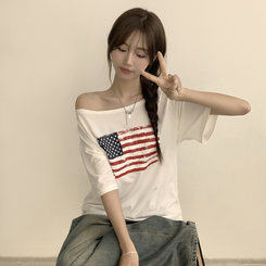 半袖Tシャツ アメリカンオフショルダー半袖Tシャツ IVORY