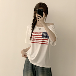 半袖Tシャツ アメリカンオフショルダー半袖Tシャツ IVORY
