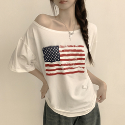 半袖Tシャツ アメリカンオフショルダー半袖Tシャツ IVORY