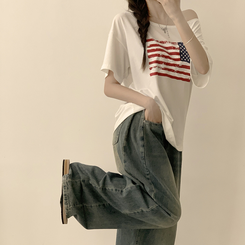 半袖Tシャツ アメリカンオフショルダー半袖Tシャツ IVORY