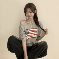 半袖Tシャツ アメリカンオフショルダー半袖Tシャツ MELANGE