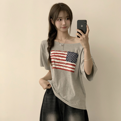 半袖Tシャツ アメリカンオフショルダー半袖Tシャツ MELANGE
