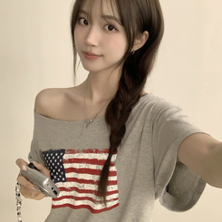 半袖Tシャツ アメリカンオフショルダー半袖Tシャツ MELANGE