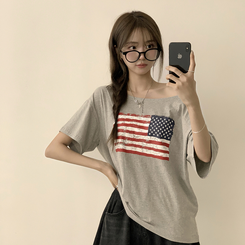 半袖Tシャツ アメリカンオフショルダー半袖Tシャツ MELANGE