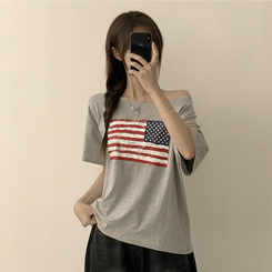 半袖Tシャツ アメリカンオフショルダー半袖Tシャツ MELANGE