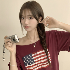 半袖Tシャツ アメリカンオフショルダー半袖Tシャツ RED