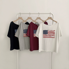 半袖Tシャツ アメリカンオフショルダー半袖Tシャツ