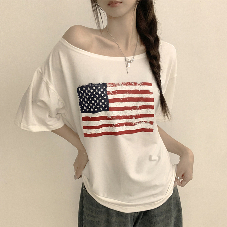 アメリカンオフショルダー半袖Tシャツ IVORY
