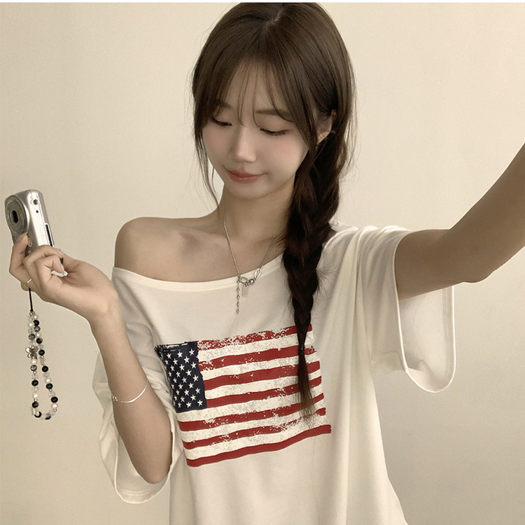 アメリカンオフショルダー半袖Tシャツ IVORY