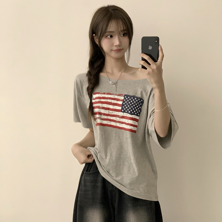 アメリカンオフショルダー半袖Tシャツ MELANGE