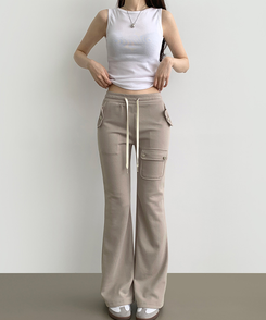 コットンパンツ セミブーツカットバンディングパンツ(8color) GRAY BEIGE