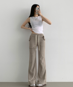 コットンパンツ セミブーツカットバンディングパンツ(8color) GRAY BEIGE