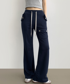 コットンパンツ セミブーツカットバンディングパンツ(8color) DARK BLUE