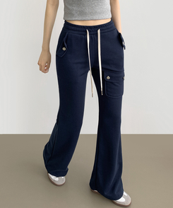 コットンパンツ セミブーツカットバンディングパンツ(8color) DARK BLUE