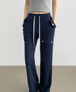 コットンパンツ セミブーツカットバンディングパンツ(8color) DARK BLUE