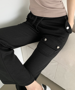 コットンパンツ セミブーツカットバンディングパンツ(8color) BLACK