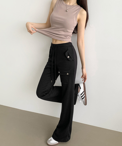 コットンパンツ セミブーツカットバンディングパンツ(8color) BLACK