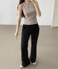 コットンパンツ セミブーツカットバンディングパンツ(8color) BLACK