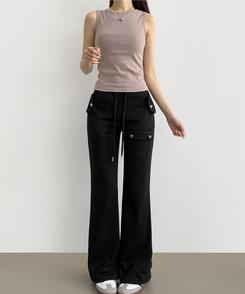 コットンパンツ セミブーツカットバンディングパンツ(8color) BLACK