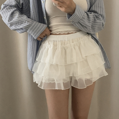ミニスカート バンディングシースルーフリルミニスカート WHITE