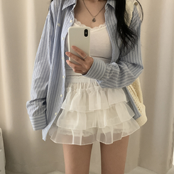 ミニスカート バンディングシースルーフリルミニスカート WHITE