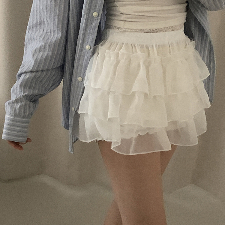 バンディングシースルーフリルミニスカート WHITE