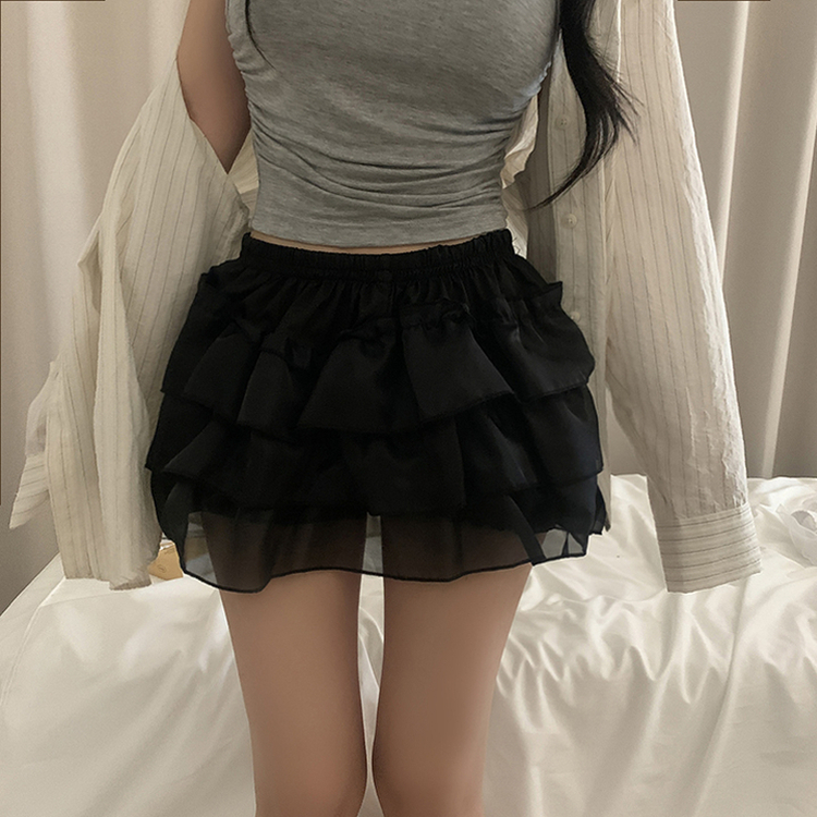 バンディングシースルーフリルミニスカート BLACK