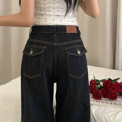 ワイド 【丈別】ポケットワイドストレートデニムパンツ BLACK DENIM