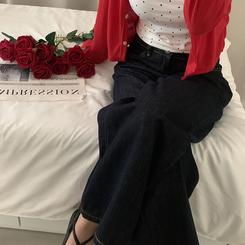 ワイド 【丈別】ポケットワイドストレートデニムパンツ BLACK DENIM