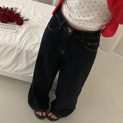 ワイド 【丈別】ポケットワイドストレートデニムパンツ BLACK DENIM