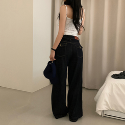 ワイド 【丈別】ポケットワイドストレートデニムパンツ BLACK DENIM