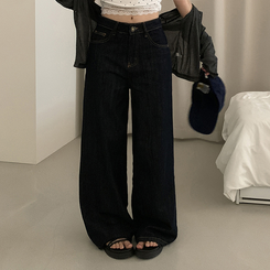 ワイド 【丈別】ポケットワイドストレートデニムパンツ BLACK DENIM