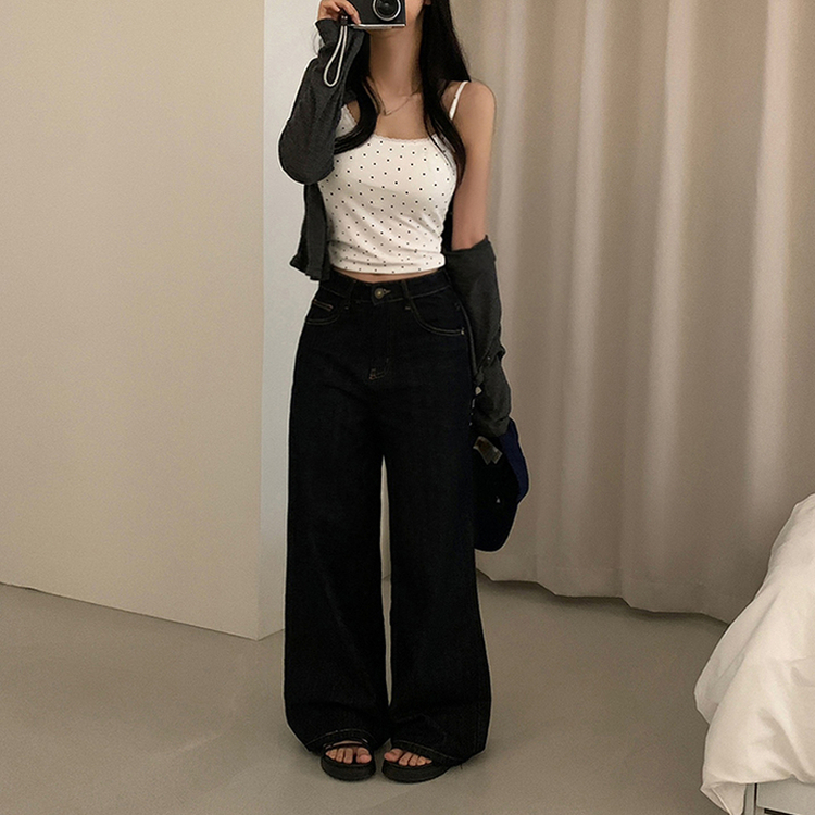 【丈別】ポケットワイドストレートデニムパンツ BLACK DENIM