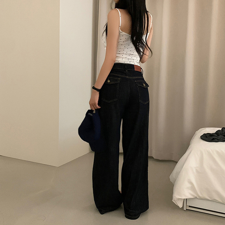 【丈別】ポケットワイドストレートデニムパンツ BLACK DENIM