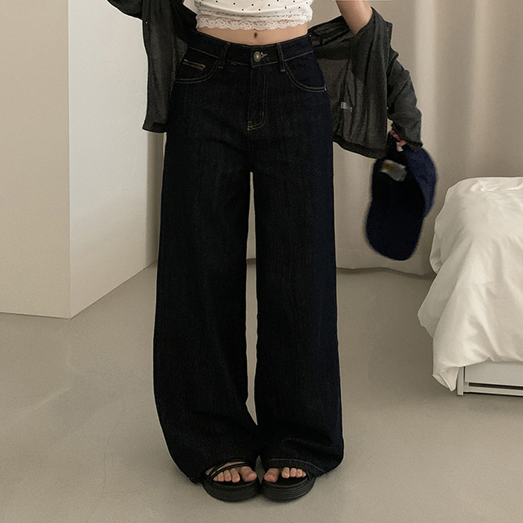 【丈別】ポケットワイドストレートデニムパンツ BLACK DENIM