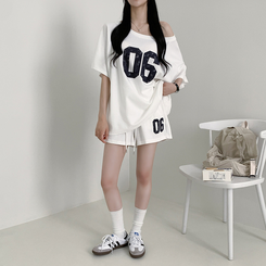 ツーピース 【SET】アンバランス半袖Tシャツ ショートパンツ WHITE
