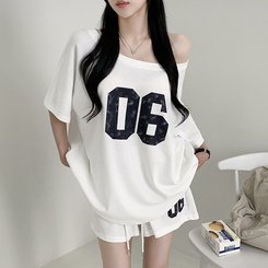 ツーピース 【SET】アンバランス半袖Tシャツ ショートパンツ WHITE