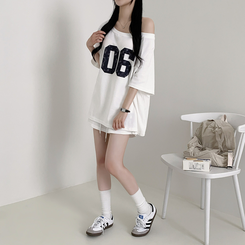 ツーピース 【SET】アンバランス半袖Tシャツ ショートパンツ WHITE
