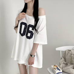 ツーピース 【SET】アンバランス半袖Tシャツ ショートパンツ WHITE