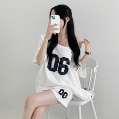 ツーピース 【SET】アンバランス半袖Tシャツ ショートパンツ WHITE