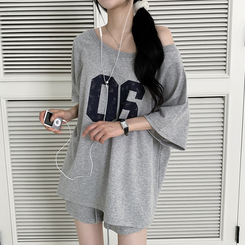 ツーピース 【SET】アンバランス半袖Tシャツ ショートパンツ GREY