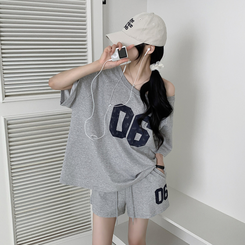 ツーピース 【SET】アンバランス半袖Tシャツ ショートパンツ GREY